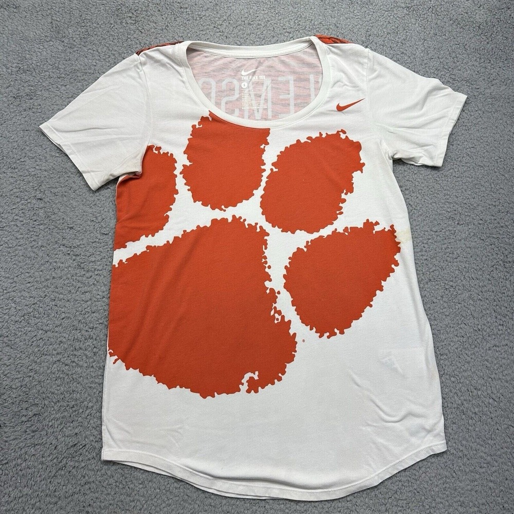 Clemson University Nike Tee Womens Small 33204X-CM5 Tri-Blend White S/S Shirt